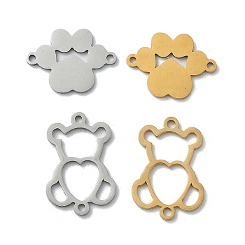 DICOSMETIC 16Pcs 4 Style 201 Stainless Steel Links Connectors, Bear & Paw Print, Golden & Stainless Steel Color, 4pcs/style