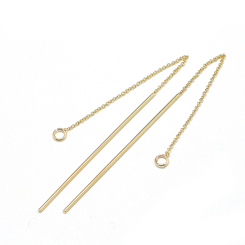 Brass Chain Stud Earring Findings, with Loop, Ear Threads, Real 18K Gold Plated, 114x1mm, Hole: 2mm