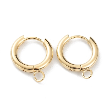 201 Stainless Steel Huggie Hoop Earring Findings, with Horizontal Loop and 316 Surgical Stainless Steel Pin, Real 24K Gold Plated, 18x15x2.5mm, Hole: 2.5mm, Pin: 1mm