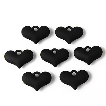 Rubberized Style Acrylic Pendants, Puffed Heart, Black, 25x37x10mm, Hole: 4.5mm