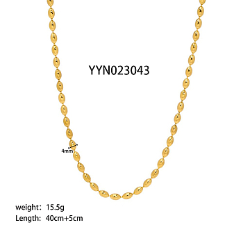 4mm Stylish Titanium Steel Oval Ball Chain Necklaces for Women Men, Real 18K Gold Plated, 15.75 inch(40cm)