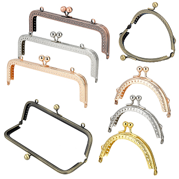 Elite 8Pcs 2 Style Iron Purse Frames, Bag Handle, for Bag Sewing Craft, Mixed Color, 6.05~8.5x8.5~20x1.1~1.2cm, Hole: 1.5mm, 1pc/color