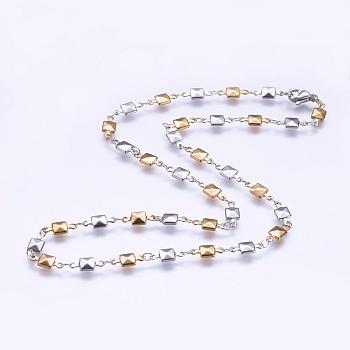 304 Stainless Steel Chain Necklaces, with Lobster Claw Clasps, Square, Golden & Stainless Steel Color, 17.7 inch(45cm)