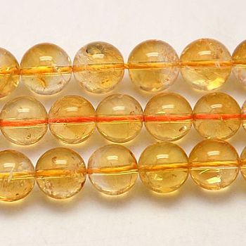 Grade A Natural Citrine Beads Strands, Round, 8mm, Hole: 1mm