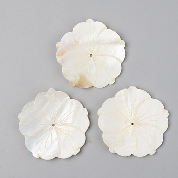 Natural Freshwater Shell Beads, Flower, Seashell Color, 28~30x1.5~2.5mm, Hole: 1.6mm
