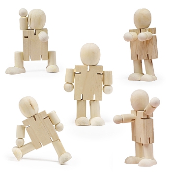 Unfinished Wood Peg Doll, Mechanical Robot Figurine, for Children Painting Craft, Antique White, 7x3.7x11cm