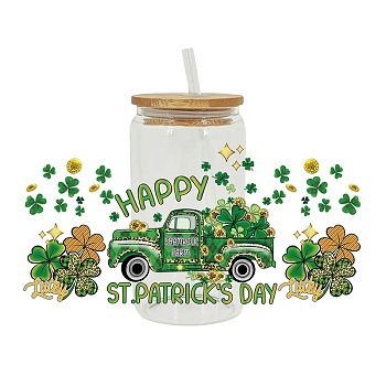 Saint Patrick's Day Theme PET Clear Film Green Shamrock Rub on Transfer Stickers for Glass Cups, Waterproof Cup Wrap Transfer Decals for Cup Crafts, Car, 110x230mm