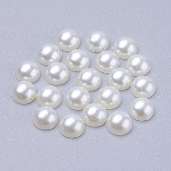 Half Round Acrylic Imitated Pearl Flat Back Cabochons, Creamy White, Size: about 7mm in diameter, 3.5mm thick