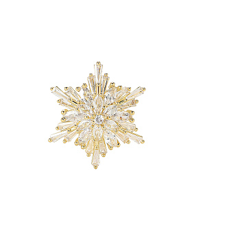 Clear Cubic Zirconia Snowflake Brooch Pins, Brass Brooch Clothing Accessories, Golden, 29x25mm