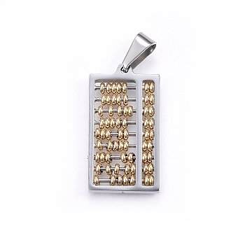 304 Stainless Steel Pendants, Abacus, Golden & Stainless Steel Color, 33x18x3mm, Hole: 9x5mm