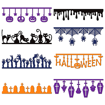Halloween Theme Carbon Steel Cutting Dies Stencils, for DIY Scrapbooking, Photo Album, Decorative Embossing Paper Card, Stainless Steel Color, Halloween Themed Pattern, 142~144x72~94x0.8mm, 4pcs/set