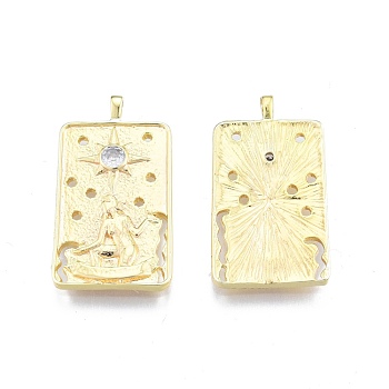 Brass Micro Pave Clear Cubic Zirconia Pendants, Rectangle with Human & Star, Real 18K Gold Plated, 30.5x16.4x2.4mm, Hole: 1.6x2.9mm