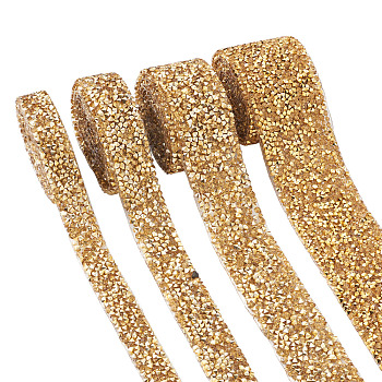 Glitter Resin Hotfix Rhinestone(Hot Melt Adhesive On The Back), Rhinestone Trimming, Costume Accessories, Gold, 15~40mm, 4yards/set