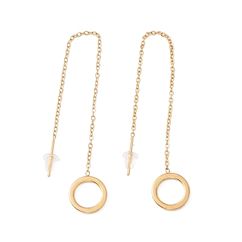 Long Chain with Open Ring Dangle Stud Earrings, 304 Stainless Steel Ear Thread for Women, Golden, 101mm, Pin: 1mm