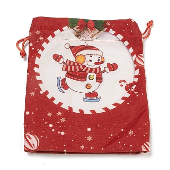 Christmas Theme Rectangle Cloth Bags with Jute Cord,  Drawstring Pouches, for Gift Wrapping, Snowman, 19x16x0.6cm