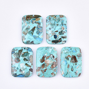 Assembled Synthetic Imperial Jasper and Turquoise Pendants, Dyed, Rectangle, Cyan, 47x32x7.5mm, Hole: 1.4mm