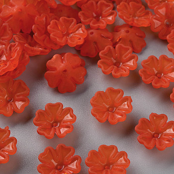 Transparent Frosted Acrylic Bead Caps, 5-Petal, Flower, Orange Red, 16.5x6mm, Hole: 1.6mm, about 959pcs/500g