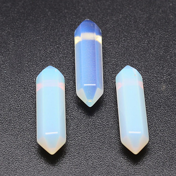 Faceted Opalite Beads, Double Terminated Point, for Wire Wrapped Pendants Making, No Hole/Undrilled, 30x9x9mm