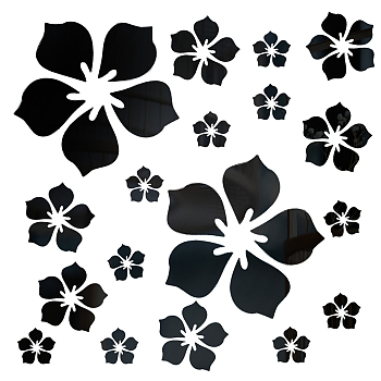 CREATCABIN Mirror Wall Stickers, Flower, Self Adhesive Acrylic Mirror Sheets, for Home Living Room Bedroom Decor, Black, 262x330x0.1mm, 1set