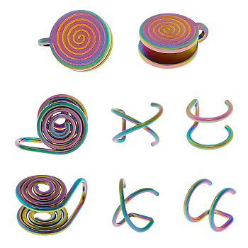 8Pcs 4 Styles Stainless Steel Cuff Earrings, Mixed Shapes, Rainbow Color, 10.5~14x8.5~11.5x8.5~17mm, 2pcs/style