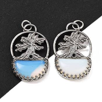 Opalite Bag Pendants, Rack Plating Antique Silver Plated Brass Tree Charms, Cadmium Free & Lead Free, 41x26x6mm, Hole: 5.5mm