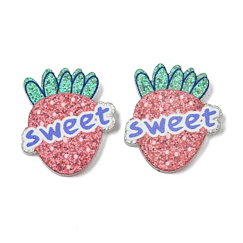 Resin Decoden Cabochons, with Paillette/Glitter Sequins, Strawberry, 23.5x20x2mm