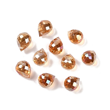 Electroplate Glass Beads, Rainbow Plated, Faceted, Teardrop, Chocolate, 8x6mm, Hole: 1mm