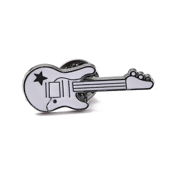 Guitar Enamel Pin, Musical Instruments Alloy Badge for Backpack Clothes, Gunmetal, White, 33.5x12.5x1.5mm