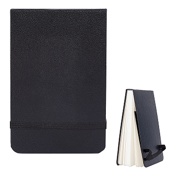 PU Leather Cover Watercolor Paper Pads, Portable Hand Book, with Band, Fine Texture, Rectangle, Black, 144x94x16mm