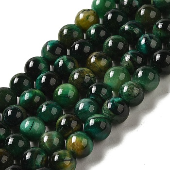 Dyed Natural Tiger Eye Beads Strands, Round, Dark Green, 6mm, Hole: 1.2mm, about 60~61pcs/strand, 14.84~15.08 inch(37.7~38.3cm)