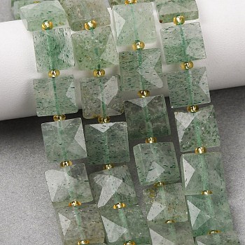Natural Strawberry Quartz Beads Strands, Faceted, Square, with Seed Beads, Light Green, 10.5x10.5x4.5~5.5mm, Hole: 1mm, about 31pcs/strand, 14.76~15.16''(37.5~38.5cm)