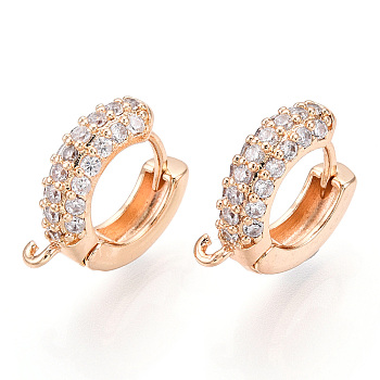 Brass with Crystal Rhinestone Hoop Earring Finding, Round, Light Gold, 16.5x16x4.5mm, Hole: 1.2mm, Pin: 0.8mm