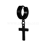 201 Stainless Steel Dangle Hoop Earrings, Cross, Black, 9x4mm(PW-WG13804-02)