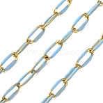 304 Stainless Steel Enamel Cable Chains, Soldered, with Spool, Ion Plating(IP), Real 18K Gold Plated, Light Sky Blue, 6.5x3x0.5mm, about 32.81 Feet(10m)/Roll(CHS-R020-02G-01)