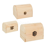 Olycraft Unfinished Pine Wood Jewelry Box, DIY Storage Chest Treasure Case, with Locking Clasps, Arch, BurlyWood, 3pcs/set(CON-OC0001-15)