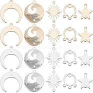 SUPERFINDINGS 40Pcs 5 Style Brass Link Connectors, Long-Lasting Plated, Moon & Flat Round & Star & Sun, Platinum & Golden, 4pcs/style(KK-FH0002-21)