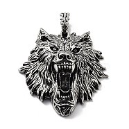 Tibetan Style Alloy Big Pendants, Wolf Head Charms, Antique Silver, 50x40.5x14mm, Hole: 8x5mm(TIBE-L012-032AS)