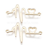 Brass Links, Heartbeat Icon, Nickel Free, Real 18K Gold Plated, 18x27.5x1mm, Hole: 1.5mm(KK-Q750-022G)