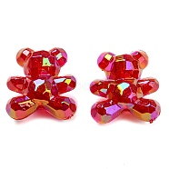 UV Plating Acrylic Faceted Beads, AB Color Plated, Iridescent Bear, Red, 18.5x17x12mm, Hole: 2.2mm(X-MACR-D024-05A)