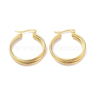 Vacuum Plating 201 Stainless Steel Interlocking Triple Hoop Earrings with 304 Stainless Steel Pins, Intertwined Jewelry for Women, Golden, 35x30x4.5mm, Pin: 0.6mm(EJEW-D279-09G-01)