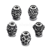Mixed Shapes Retro Carve 304 Stainless Steel Magnetic Clasps with Glue-in Ends, Antique Silver, 12~13.5x10.5~12.5mm, Hole: 3~4mm(STAS-E108-44M)