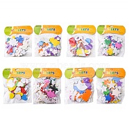 Sponge EVA Sheet Foam Paper Sets, With Adhesive Back, Kids Handmade DIY Scrapbooking Craft, Clover & Heart & Number & Flower & Flat Round & Star & Butterfly & Dinosaur & Coconut Tree & Vehicle, Mixed Color, 33~34x33x2mm, 8bag/set(AJEW-FH0001-08)