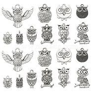 100Pcs 10 Styles Tibetan Style Alloy Owl Pendants, Cadmium Free & Lead Free, Antique Silver, 14~23.5x9~30.5x2.5~4.5mm, Hole: 2mm, 10pcs/style(TIBEP-CJ0002-49)