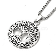 Alloy Tree of Life Pandant Necklace with Titanium Steel Box Chains, Gothic Jewelry for Men Women, Antique Silver, 23.62 inch(60cm)(NJEW-K245-007)
