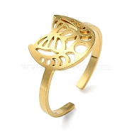 304 Stainless Steel Open Cuff Ring, Hollow Butterfly & Moon Phase, Golden, US Size 8 1/4(18.3mm)(RJEW-C063-02G)