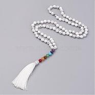 Howlite Beaded and Gemstone Beaded Necklaces, with Tassel Pendants, 32.87 inch(835mm)(NJEW-P148-05)