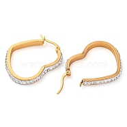 304 Stainless Steel Heart Hoop Earrings, with Polymer Clay and Rhinestone, Real 18K Gold Plated, 35x28x3.5mm, Pin: 0.8mm(EJEW-S242-01G-C)