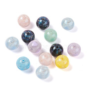 Opaque Acrylic Beads, Glitter Powder, Round with Heart Pattern, Mixed Color, 15.5x15mm, Hole: 3mm(X-OACR-M003-02)