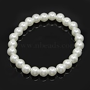 Glass Pearl Beaded Stretch Bracelets, White, Inner Diameter: 1-5/8 inch(4cm), Bead: 6mm(BJEW-JB05198)