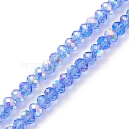 Electroplate Transparent Glass Beads Strands, AB Color Plated, Faceted, Rondelle, Blue, 5.5x4mm, Hole: 1mm, about 100pcs/strand, 17.01''(43.2cm)(EGLA-K015-07B)